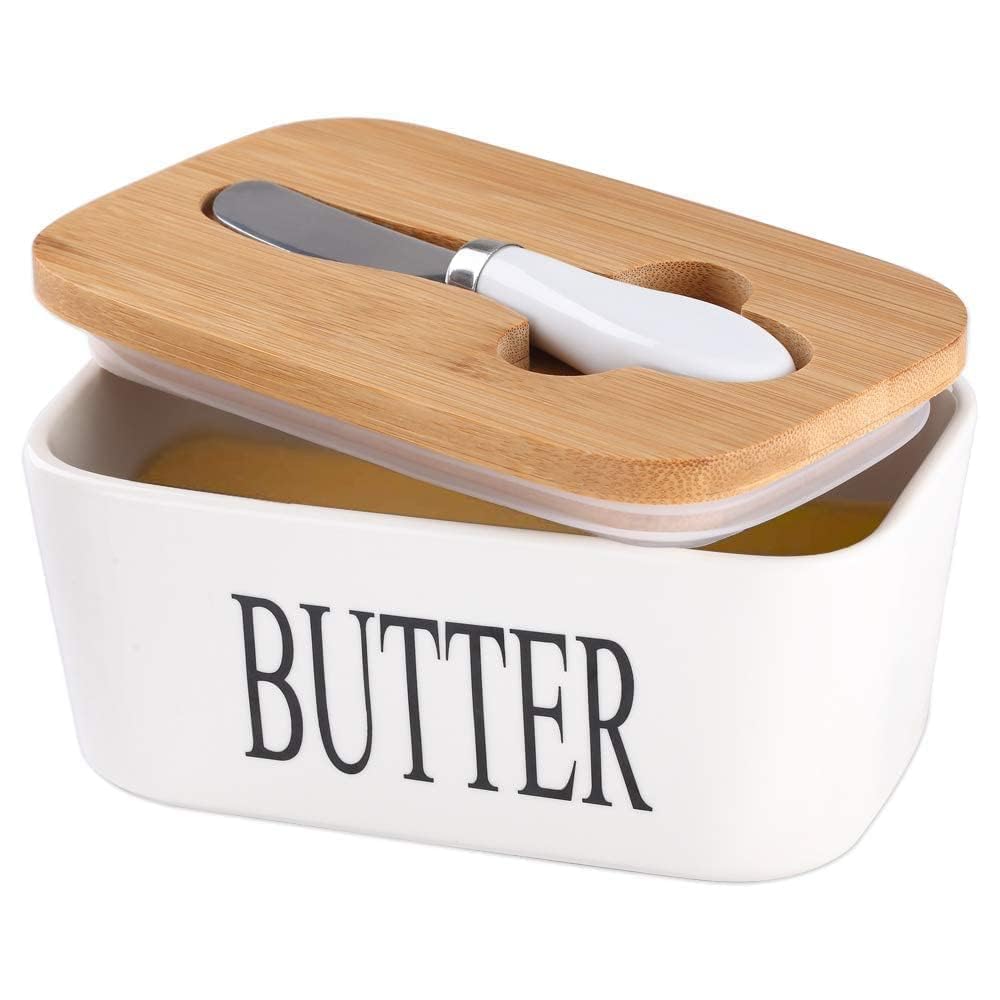 Ceramic Butter Dish with Wooden Lid